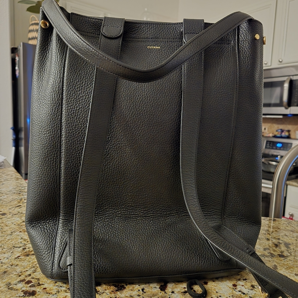 Cuyana 16" black pebbled leather backpack/ laptop bag